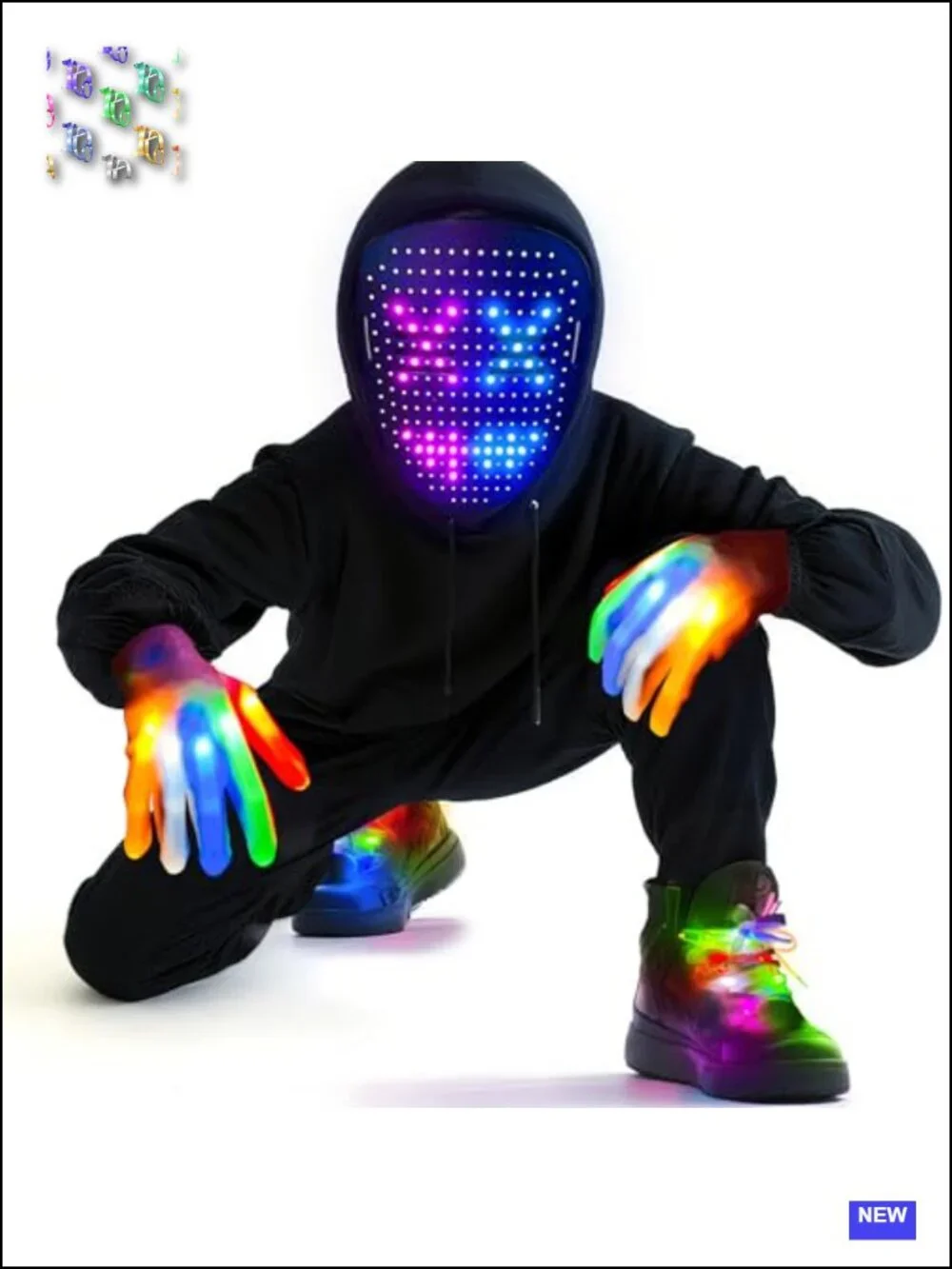 LED Light Up Halloween Mask Gloves Shoelaces Set for Kids Costume